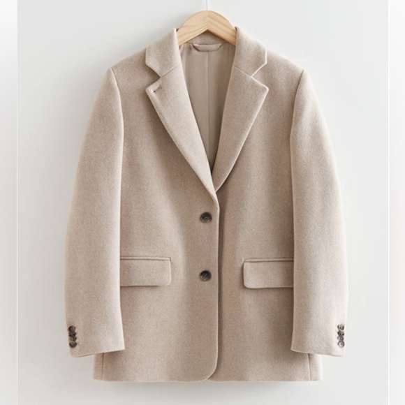 NWT, & Other Stories Cult Oversized beige Wool Single Breasted Blazer, Size 10 - Picture 1 of 14